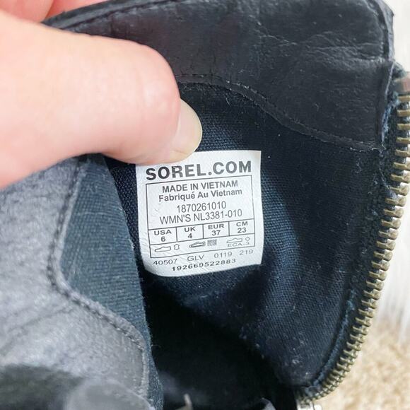 Sorel Black Cate Bootie Leather and Suede Women's Size 6 EUC Side Zip Almond Toe - Picture 8 of 9